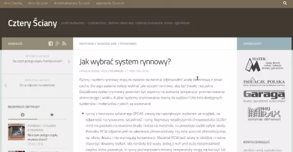 Temat rynien również na portalu budowlanym Cztery Ściany