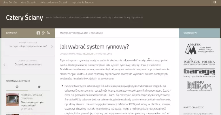 Temat rynien również na portalu budowlanym Cztery Ściany