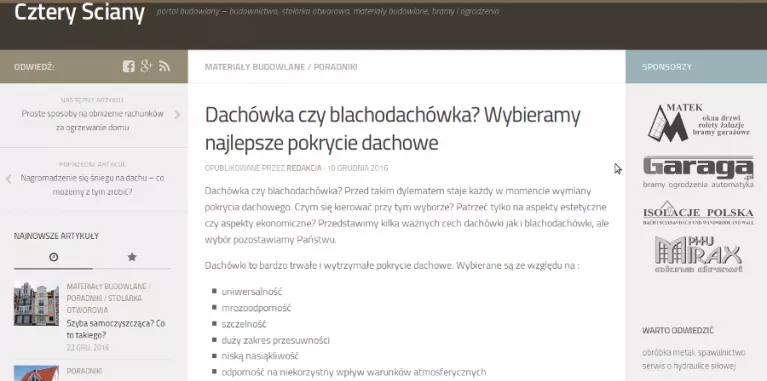Nowe tematy na naszym portalu Cztery Ściany